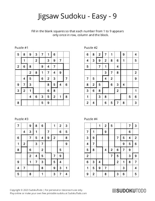Jigsaw Sudoku - Easy - 9
