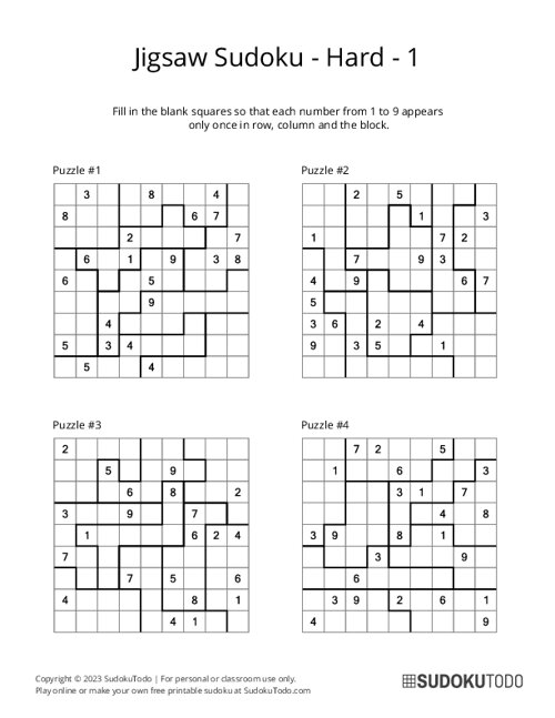 Jigsaw Sudoku - Hard - 1