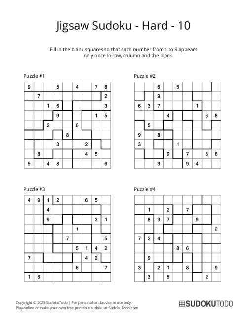 Jigsaw Sudoku - Hard - 10