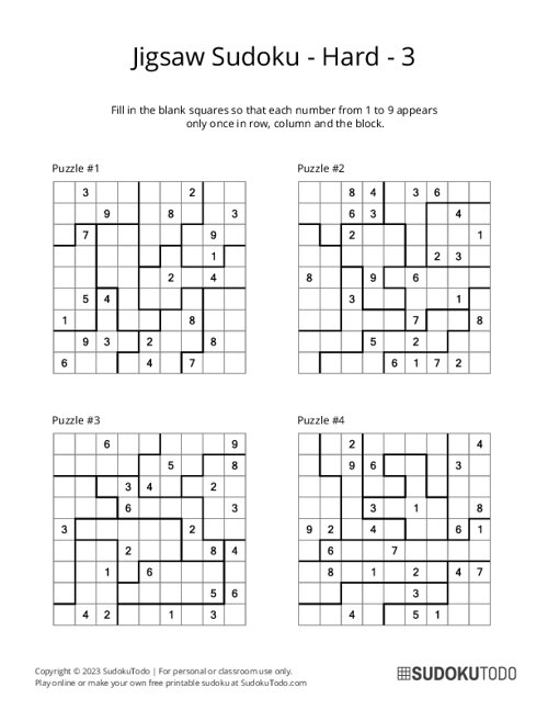 Jigsaw Sudoku - Hard - 3
