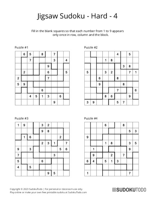 Jigsaw Sudoku - Hard - 4