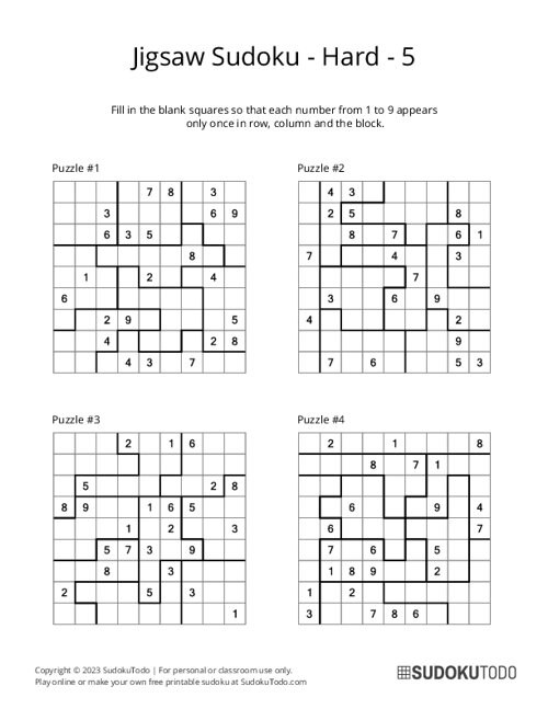 Jigsaw Sudoku - Hard - 5