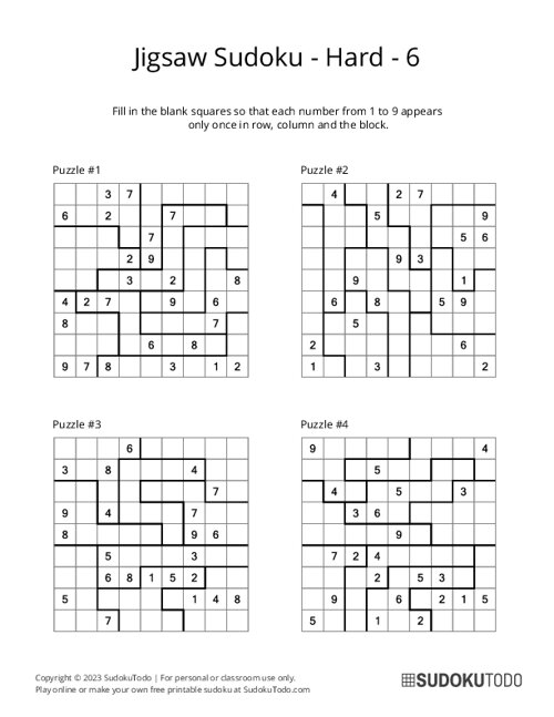 Jigsaw Sudoku - Hard - 6