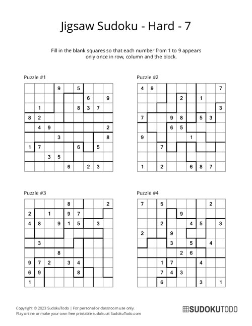 Jigsaw Sudoku - Hard - 7