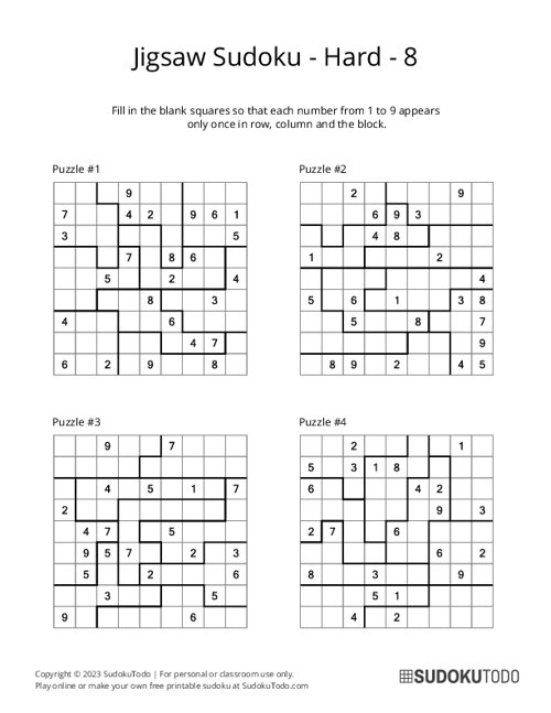 Jigsaw Sudoku - Hard - 8