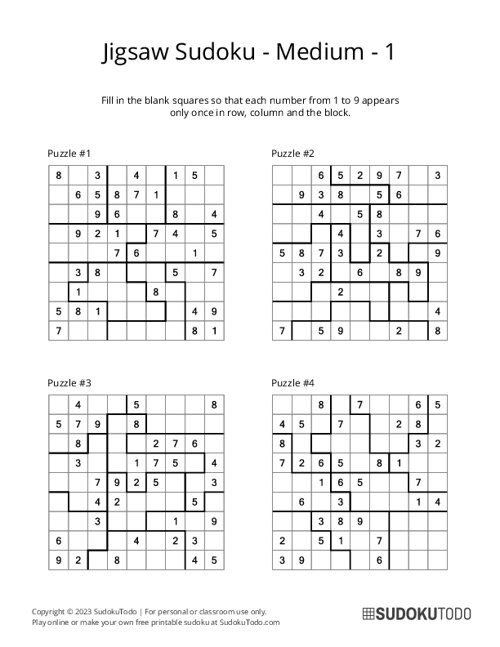 Jigsaw Sudoku - Medium - 1