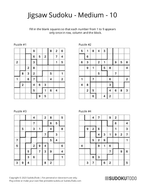 Jigsaw Sudoku - Medium - 10