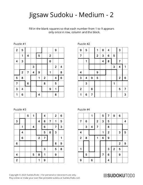 Jigsaw Sudoku - Medium - 2