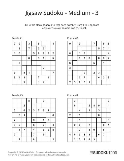 Jigsaw Sudoku - Medium - 3