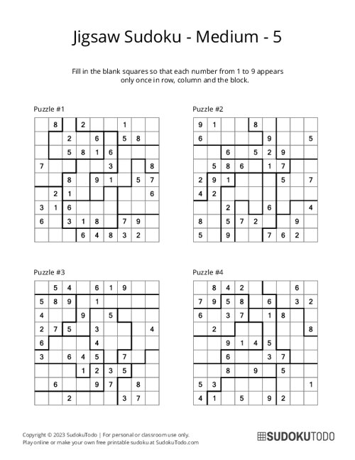 Jigsaw Sudoku - Medium - 5