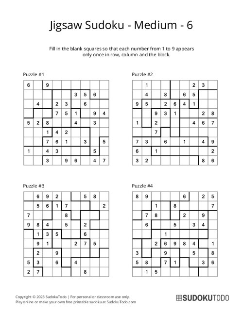 Jigsaw Sudoku - Medium - 6