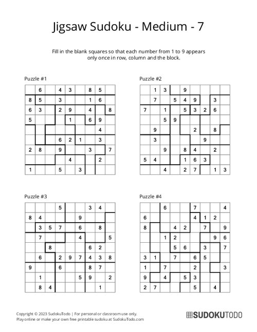Jigsaw Sudoku - Medium - 7