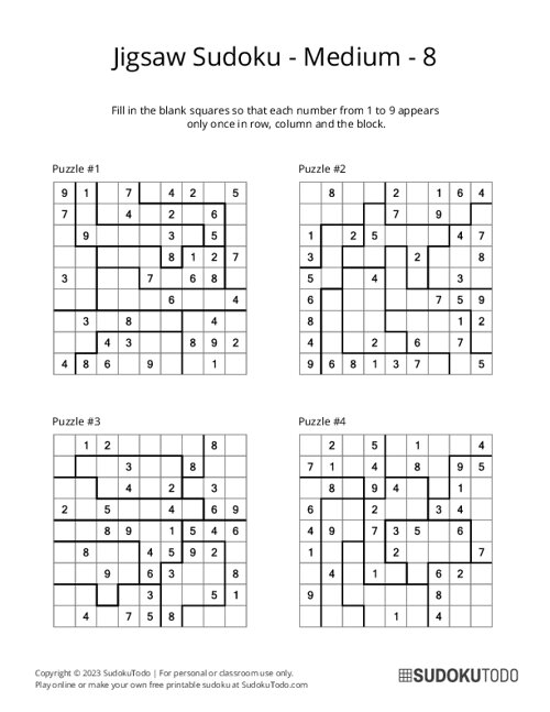 Jigsaw Sudoku - Medium - 8
