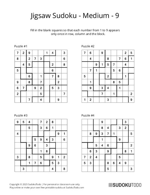 Jigsaw Sudoku - Medium - 9