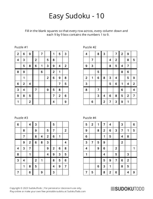 9x9 Sudoku - Easy - 10