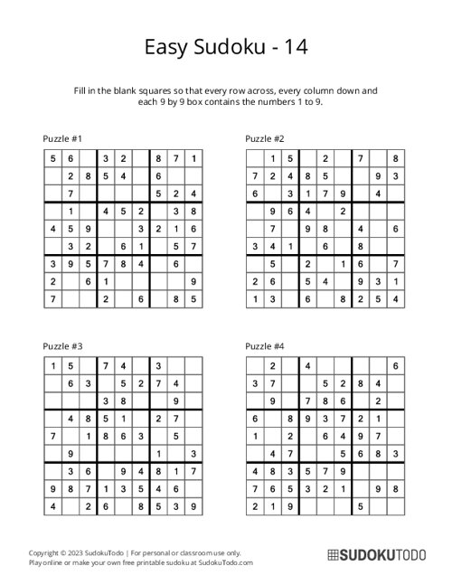 9x9 Sudoku - Easy - 14