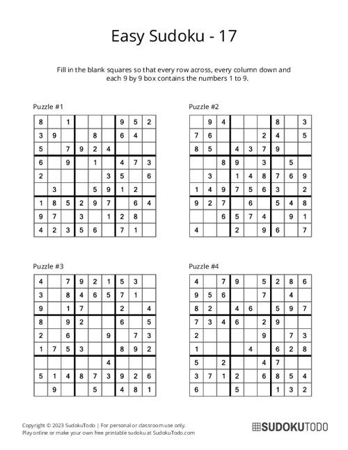 9x9 Sudoku - Easy - 17