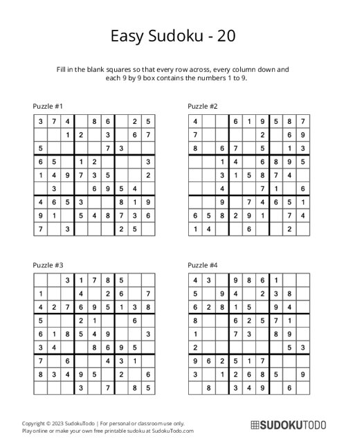 9x9 Sudoku - Easy - 20