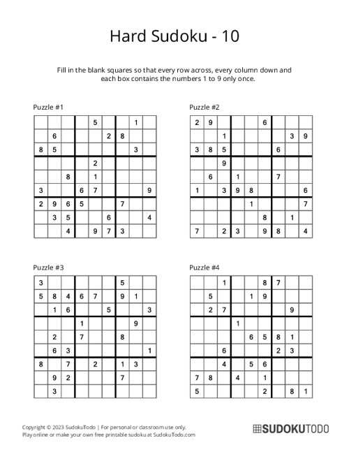 9x9 Sudoku - Hard - 10