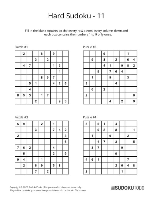 9x9 Sudoku - Hard - 11