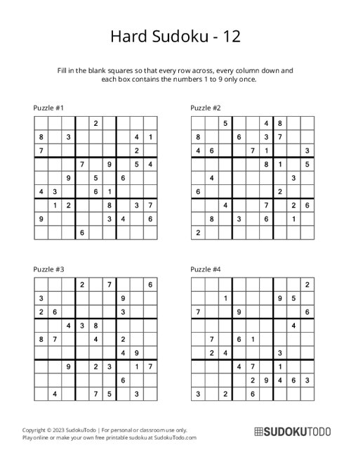 9x9 Sudoku - Hard - 12