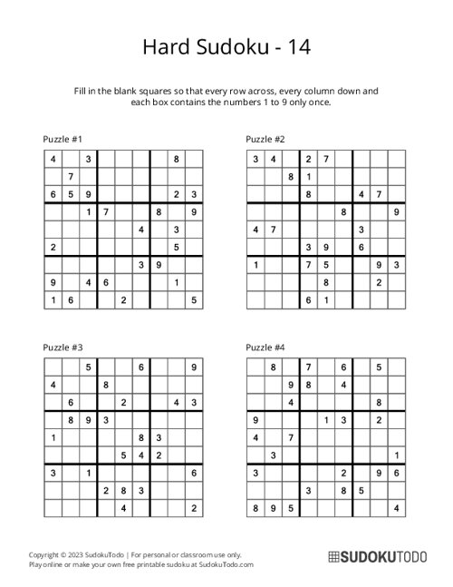 9x9 Sudoku - Hard - 14