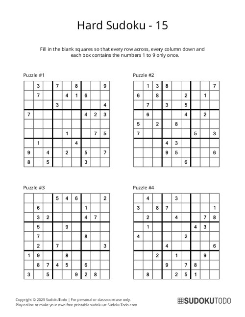 9x9 Sudoku - Hard - 15