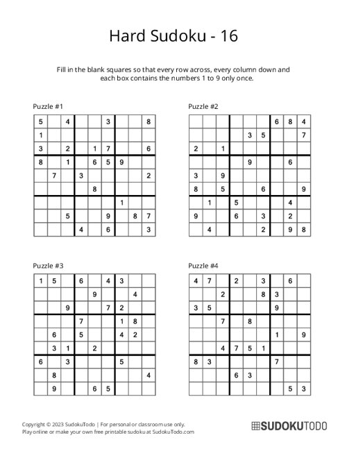 9x9 Sudoku - Hard - 16