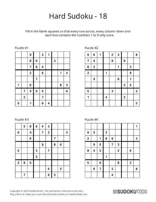 9x9 Sudoku - Hard - 18