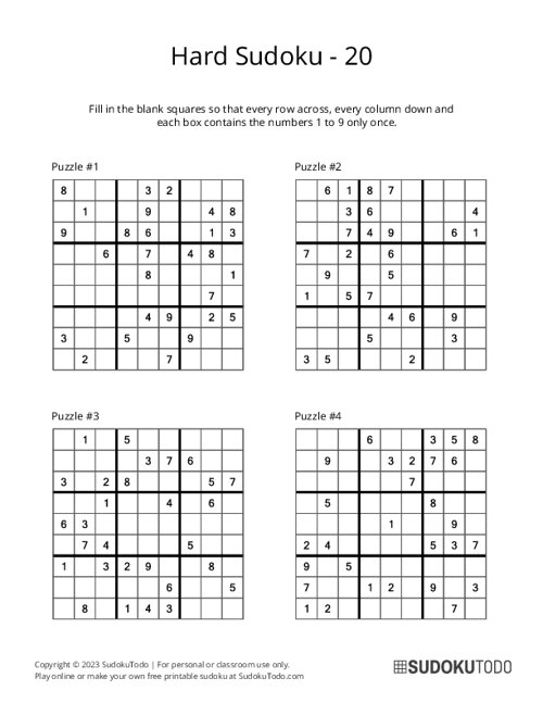 9x9 Sudoku - Hard - 20