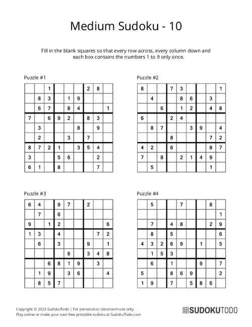 9x9 Sudoku - Medium - 10
