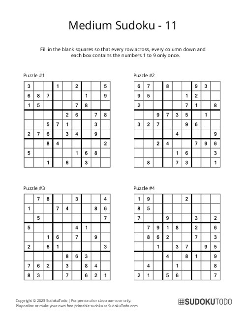 9x9 Sudoku - Medium - 11