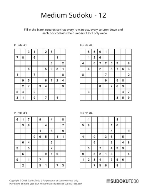 9x9 Sudoku - Medium - 12