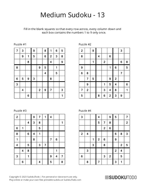 9x9 Sudoku - Medium - 13