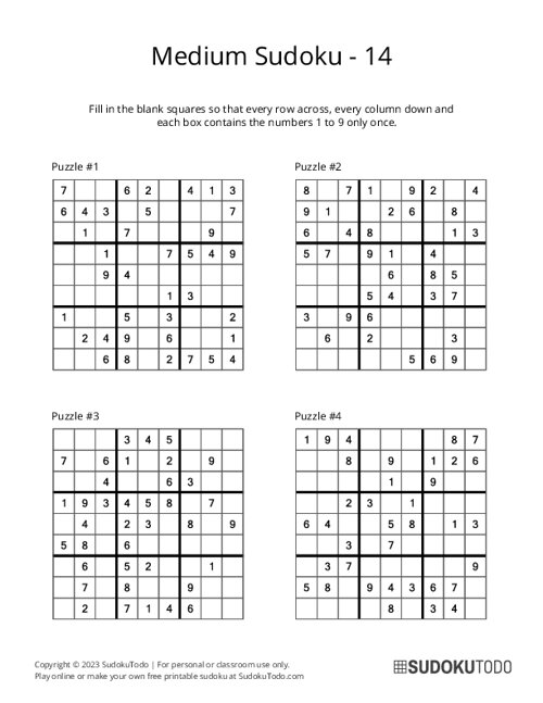 9x9 Sudoku - Medium - 14