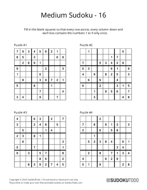 9x9 Sudoku - Medium - 16