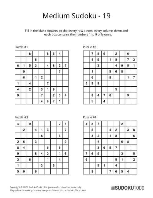 9x9 Sudoku - Medium - 19