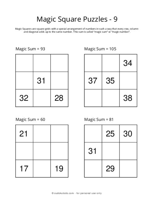 3x3 Magic Squares - 9