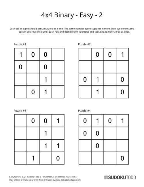 4x4 Binary - Easy - 2