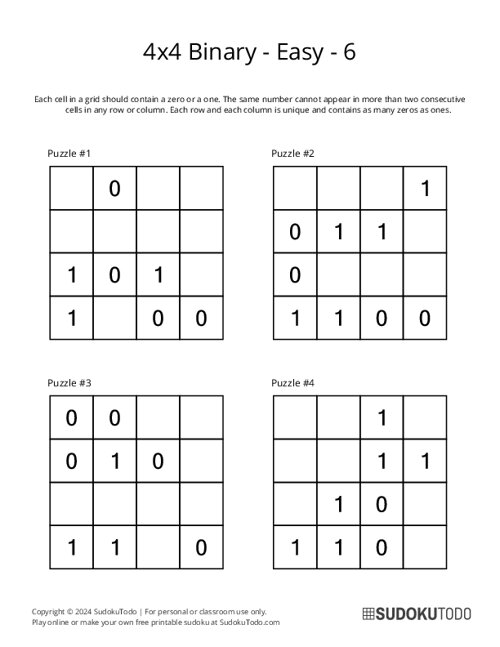 4x4 Binary - Easy - 6