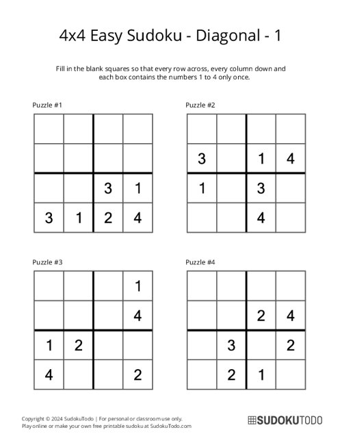4x4 Diagonal Sudoku - Easy - 1