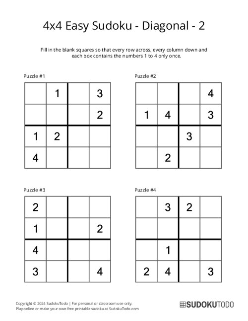 4x4 Diagonal Sudoku - Easy - 2