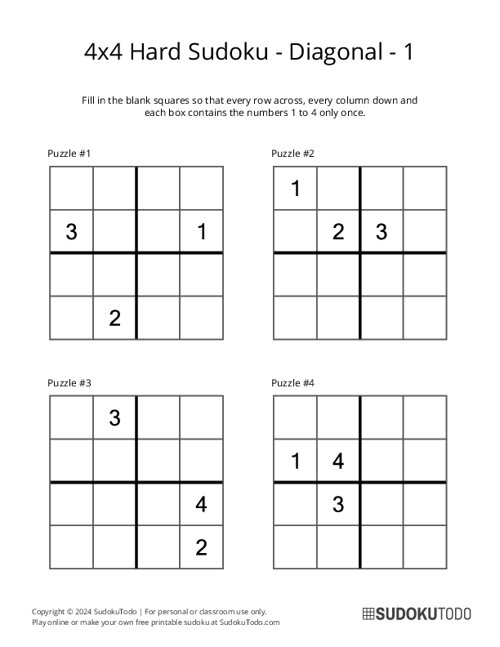 4x4 Diagonal Sudoku - Hard - 1