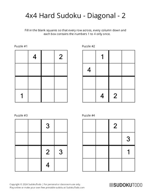 4x4 Diagonal Sudoku - Hard - 2