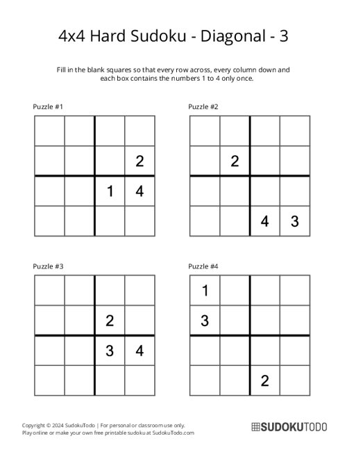 4x4 Diagonal Sudoku - Hard - 3