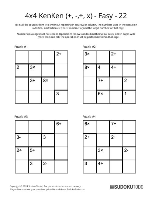 4x4 KenKen (+,-,÷,x) - Easy - 22