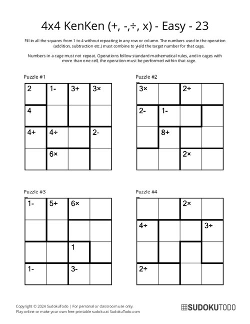 4x4 KenKen (+,-,÷,x) - Easy - 23