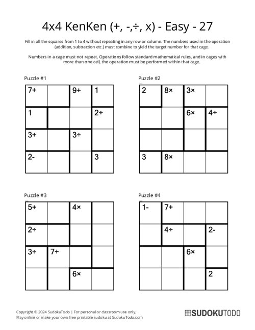 4x4 KenKen (+,-,÷,x) - Easy - 27