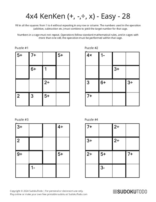 4x4 KenKen (+,-,÷,x) - Easy - 28