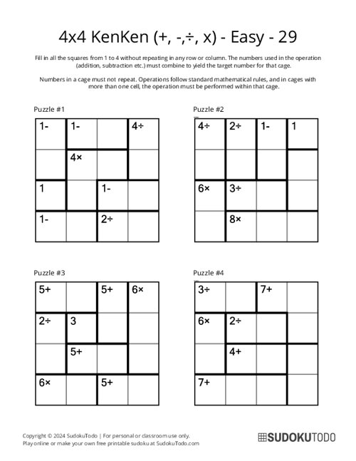 4x4 KenKen (+,-,÷,x) - Easy - 29